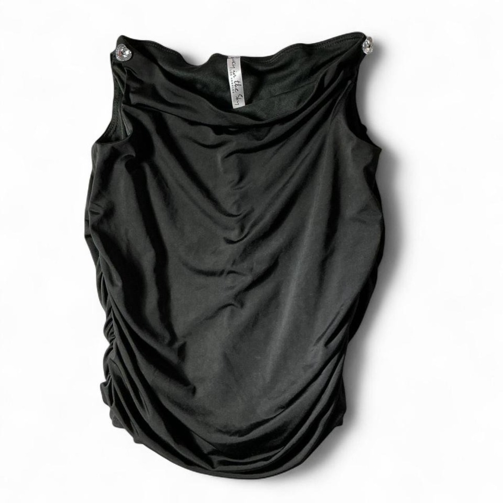 Lucy in the Sky Womens Black Ruched Cowl Neck Sleeveless Top Rhinestone Size S